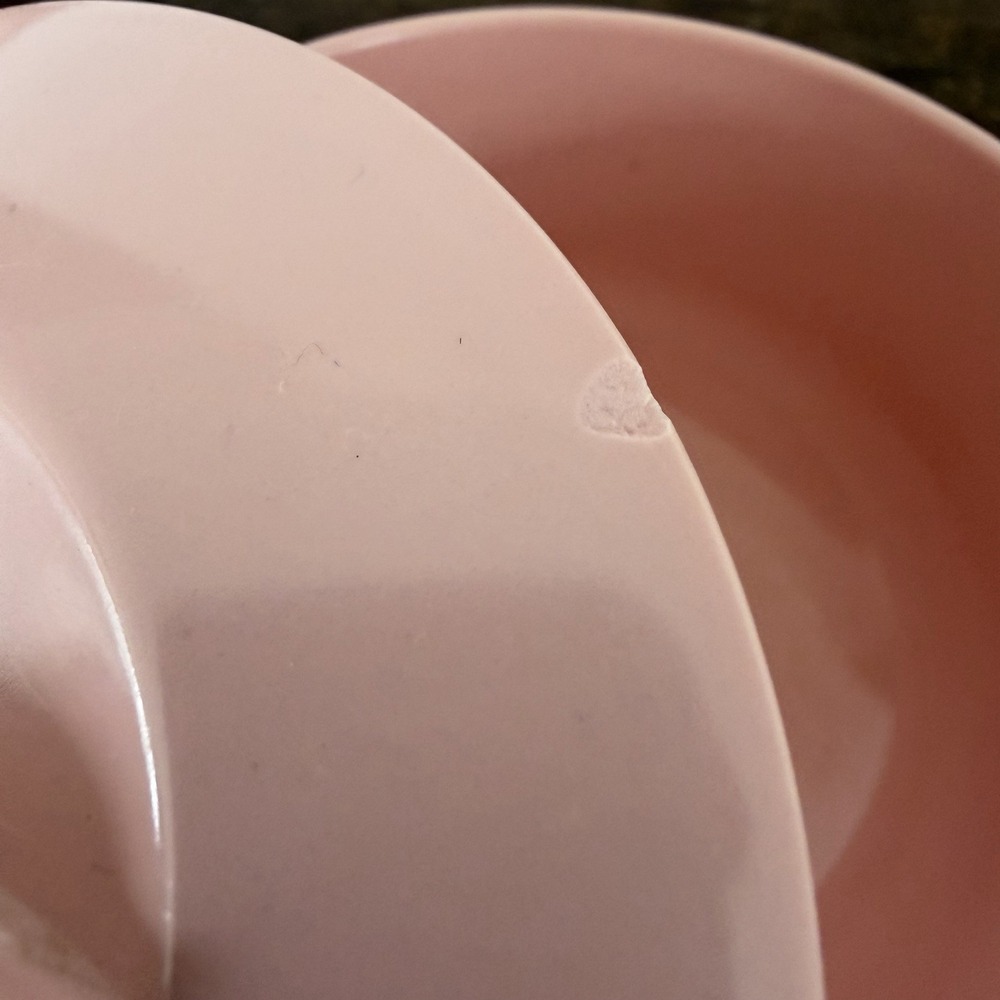 Vintage Miramar Melmac Pink Melamine Creamer Sugar Bowl & 4 Cups MCM Set - Picture 8 of 10